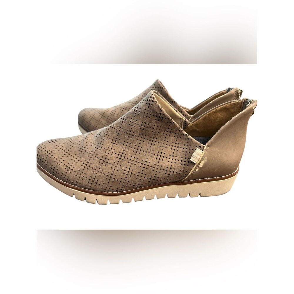 Dr. Scholl’s Perforated Ankle Booties Taupe Beige Wedge Comfort Shoes US 7.5